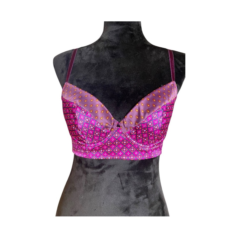 Victoria’s Secret Vintage-Style Bustier Bra 36B – Magenta Pattern